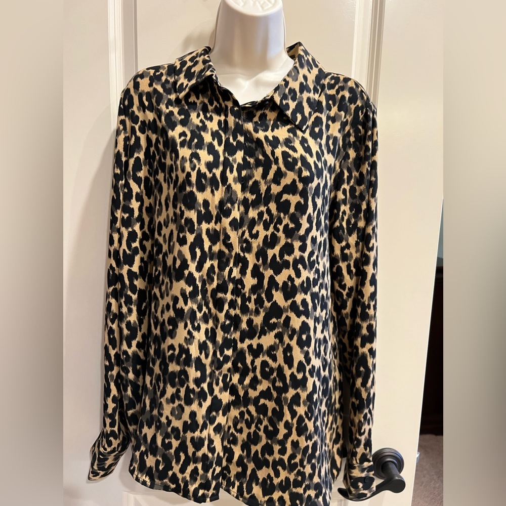 Halogen Women's Leopard Animal Print Blouse Shirt Hidden Front Buttons X1.
